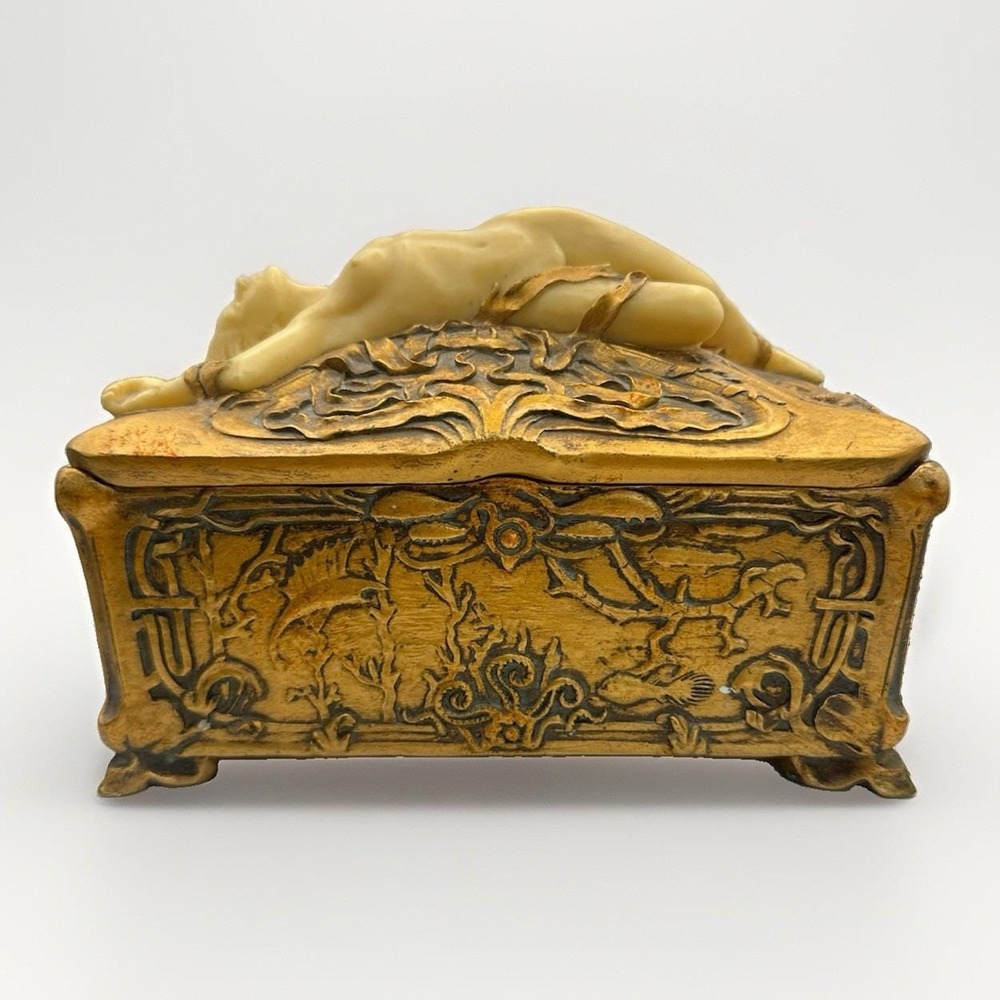 Art Nouveau Nude Lady Jewelry Casket Box Erotic Figural Trinket Box Art Deco